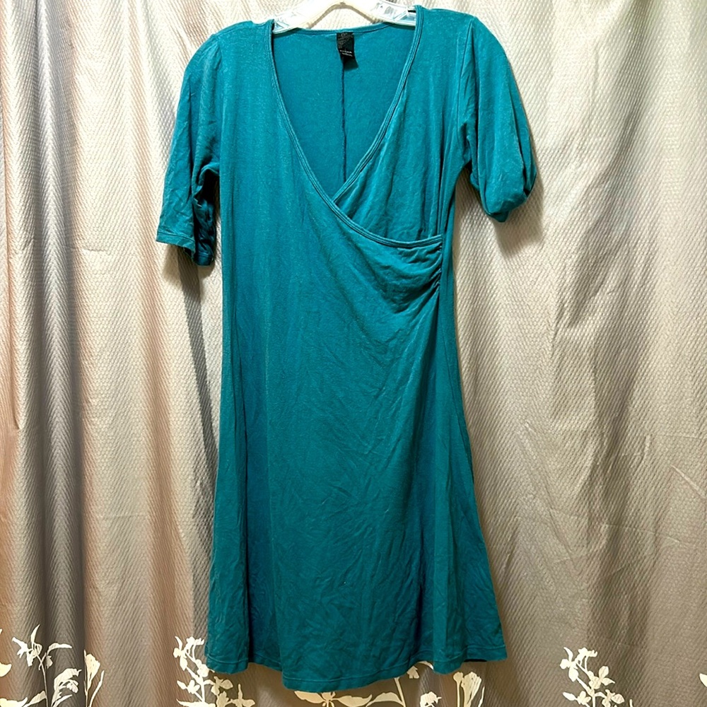 Prana Nadia Lightweight Teal Faux Wrap Dress Size Med